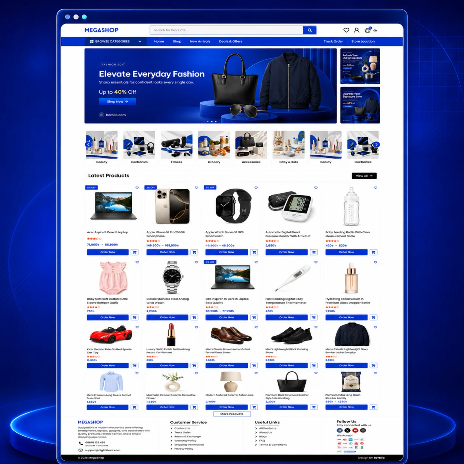 Mega Shop – Royal Blue Multi-Category E-Commerce Website